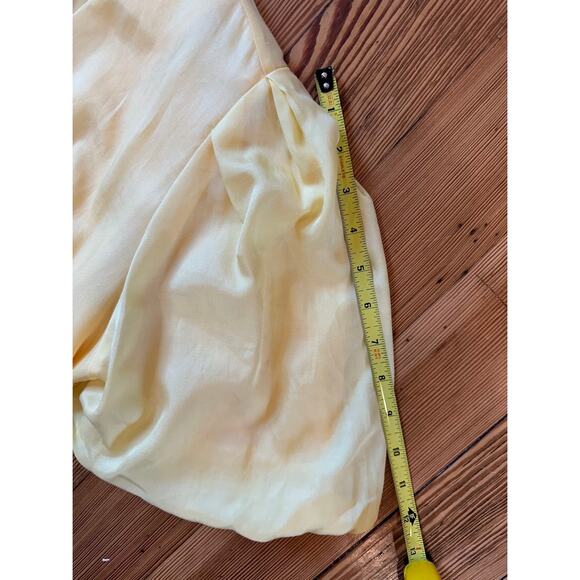Marie Oliver Silk Cotton Butter Yellow Tie Waist V-Neck Side Zip Short Dress 10 - Picture 8 of 11